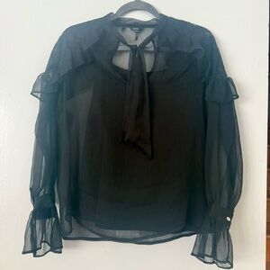 EUC Buffalo David Bitton Romantic Goth Black Sheer Tie-Neck Ruffle Blouse